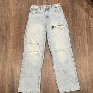 Garage Light Blue Distressed Straight Leg Jeans